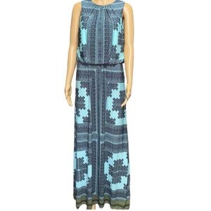 Beautiful Teal and Black Patterned Maxi Dress SIZE 10